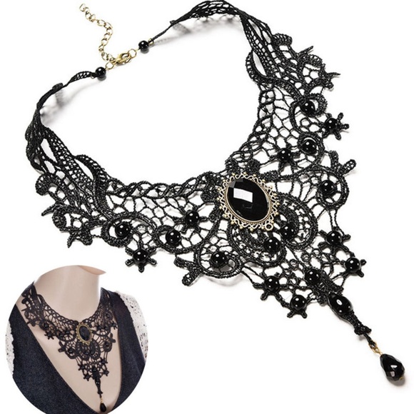 Jewelry - Black Crochet Victorian Gothic Bib Choker Necklace